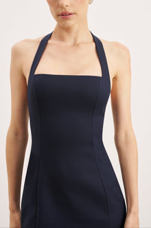 Tailored Halter Midi Dress - Navy