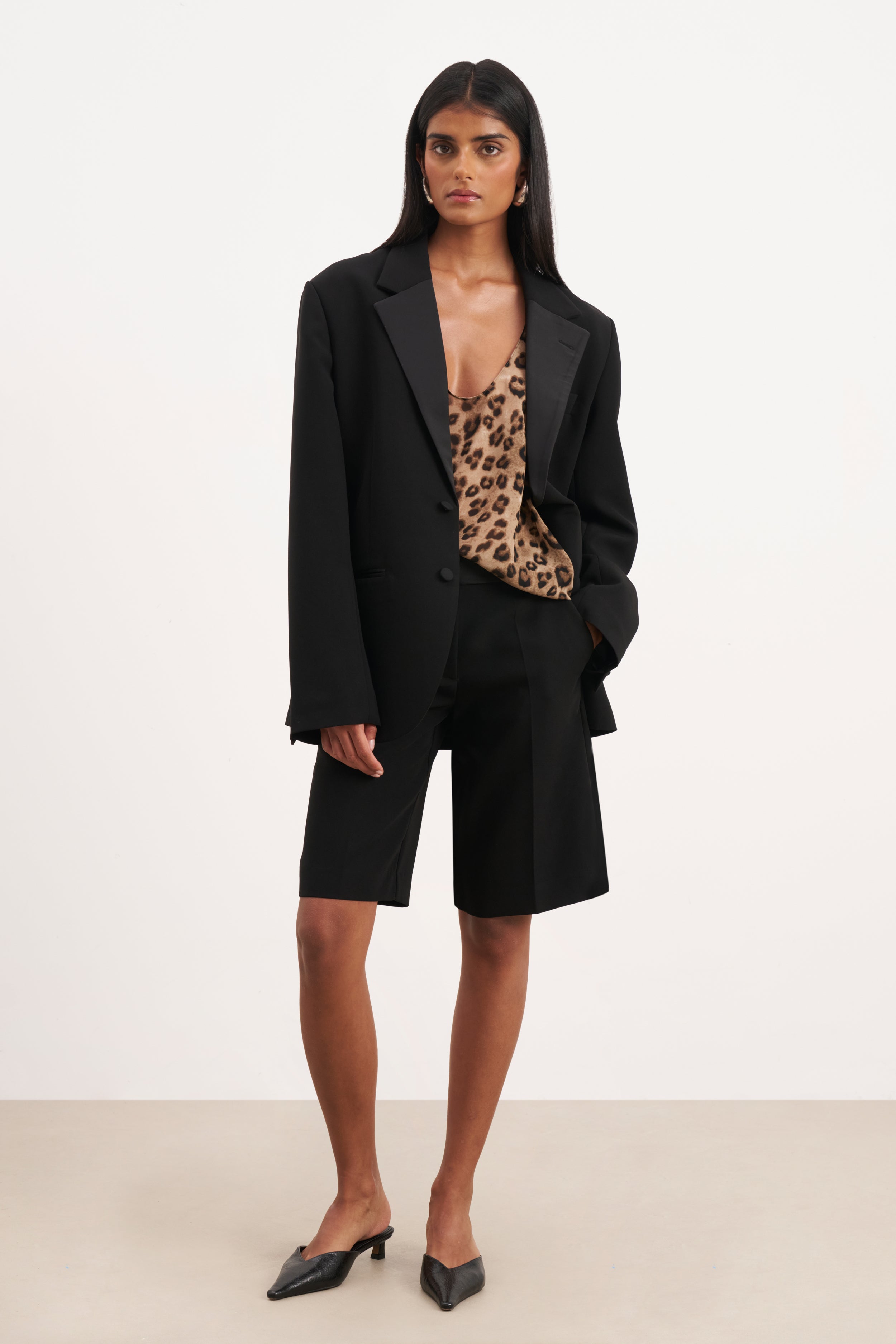 Sheer Plunge U Neck Tank Top - Leopard Print