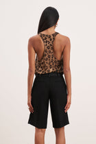 Sheer Plunge U Neck Tank Top - Leopard Print