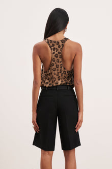 Sheer Plunge U Neck Tank Top - Leopard Print