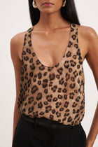 Sheer Plunge U Neck Tank Top - Leopard Print