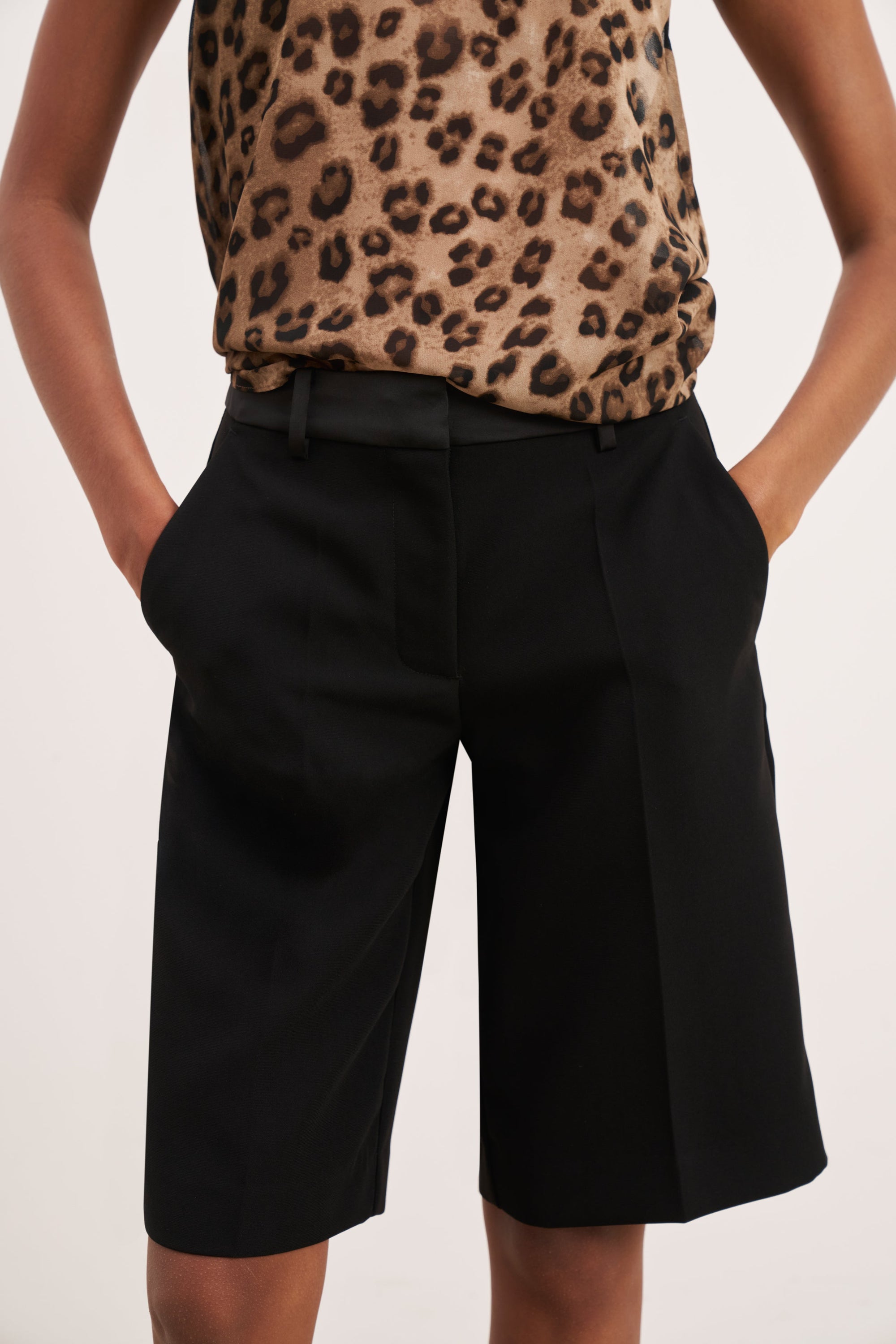 Satin Detail Longline Shorts - Black