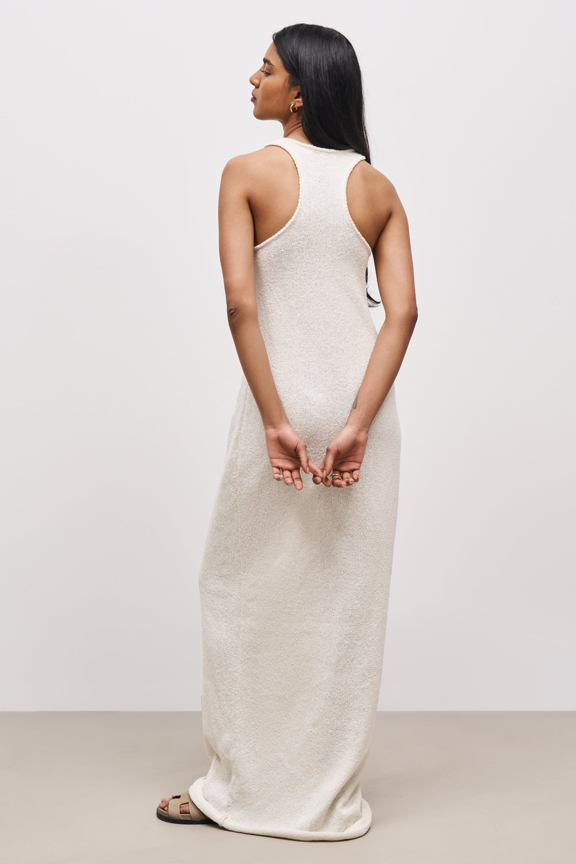 Crochet Knit Racer Maxi Dress - Cream