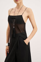 Sheer Chiffon Longline Camisole - Black