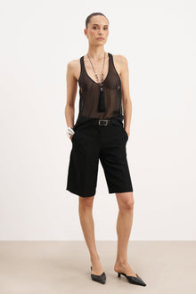 Sheer Plunge U Neck Tank Top - Black