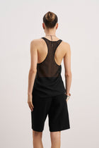 Sheer Plunge U Neck Tank Top - Black