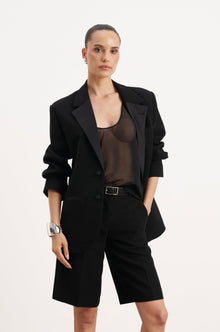 Sheer Plunge U Neck Tank Top - Black