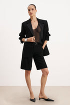 Sheer Plunge U Neck Tank Top - Black
