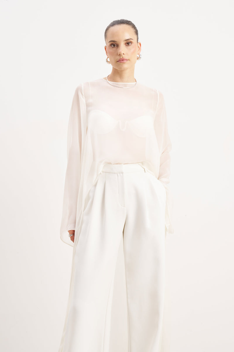 Sheer Chiffon Cape Blouse - Cream
