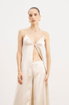 Satin V Neck Longline Camisole - Champagne