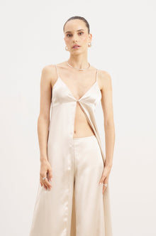 Satin V Neck Longline Camisole - Champagne