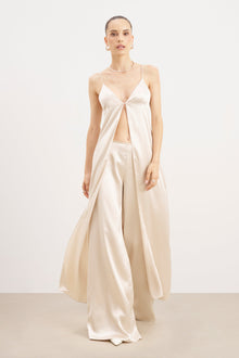 Satin V Neck Longline Camisole - Champagne