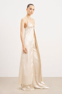 Satin V Neck Longline Camisole - Champagne