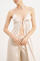 Satin V Neck Longline Camisole - Champagne