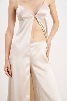 Formal Satin Ultra Wide Leg Trousers - Champagne