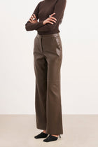 Tailored Leather Wide Leg Trousers - Carob