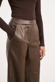 Tailored Leather Wide Leg Trousers - Carob