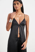 Satin V Neck Longline Camisole - Black