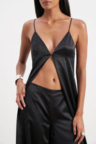 Formal Satin Ultra Wide Leg Trousers - Black