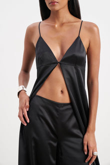 Formal Satin Ultra Wide Leg Trousers - Black