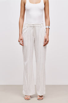 Tailored Linen Trousers - Cream/Black