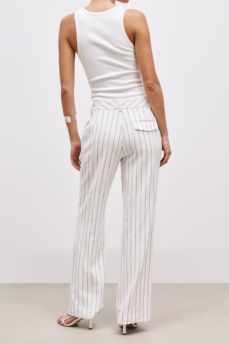 Tailored Linen Trousers - Cream/Black