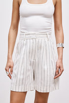 Tailored Linen Longline Shorts - Cream/Black