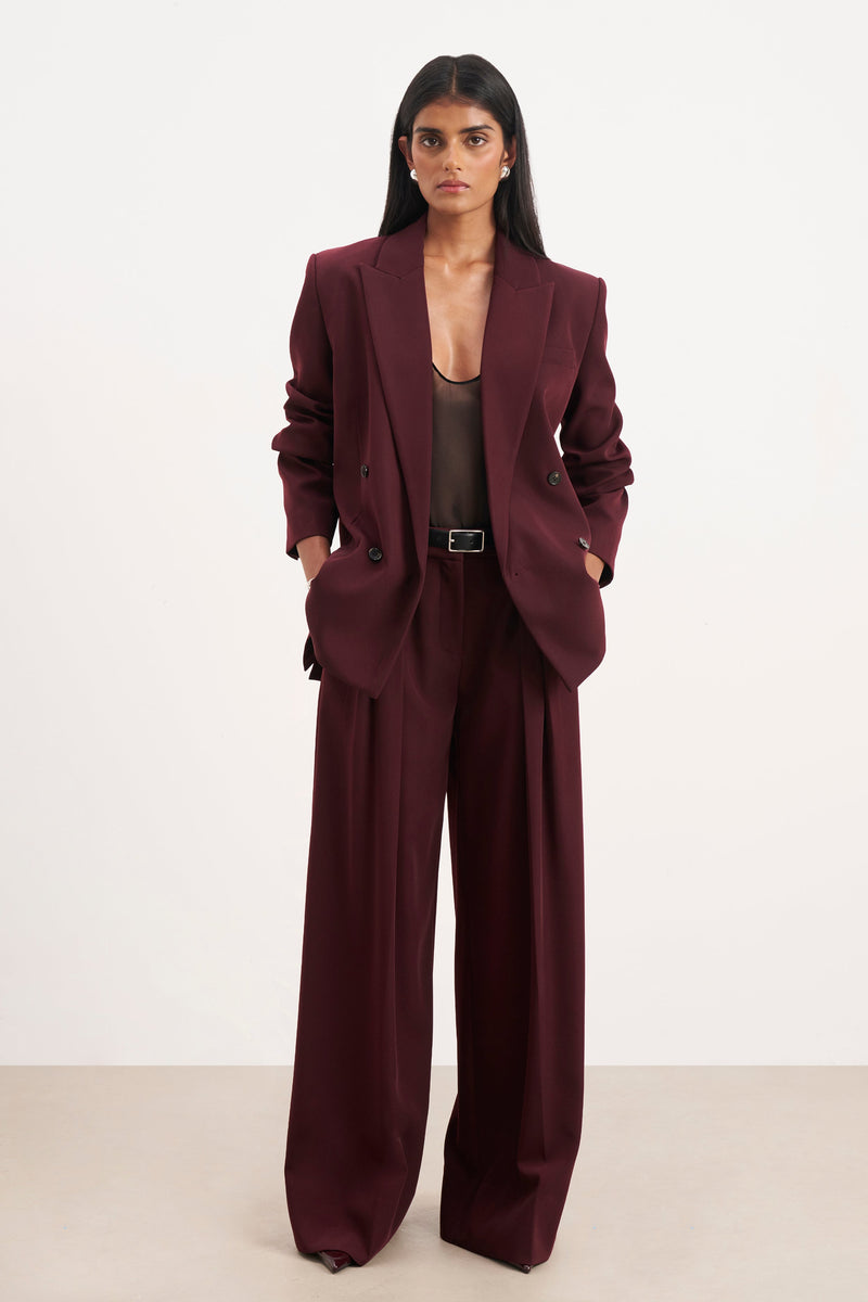 Pleated Ultra Wide Leg Trousers - Mulberry