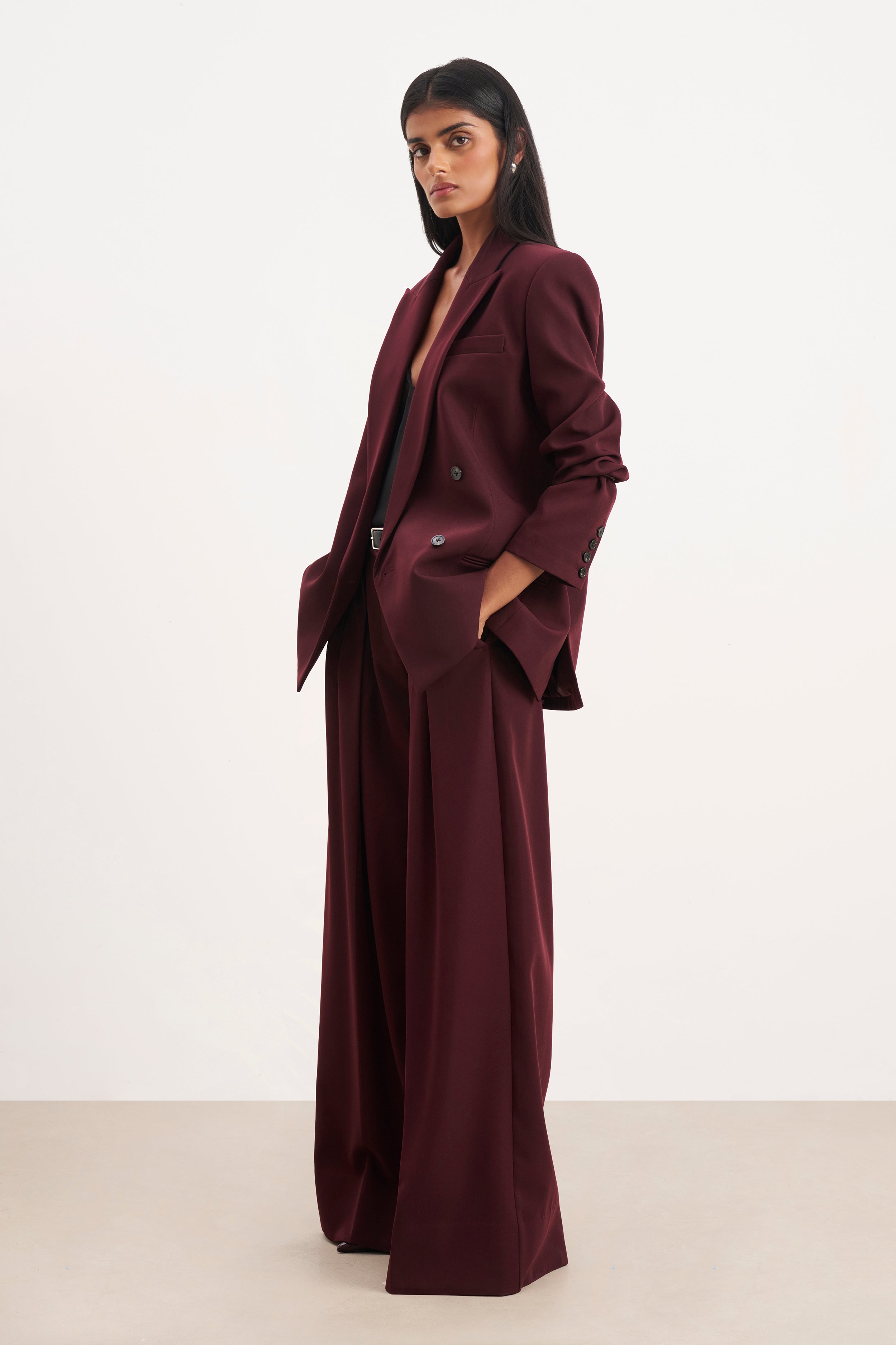 Pleated Ultra Wide Leg Trousers - Mulberry