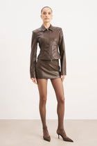90's Slim Fit Leather Jacket - Carob