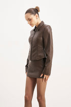 90's Slim Fit Leather Jacket - Carob