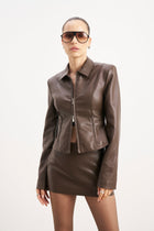 90's Slim Fit Leather Jacket - Carob