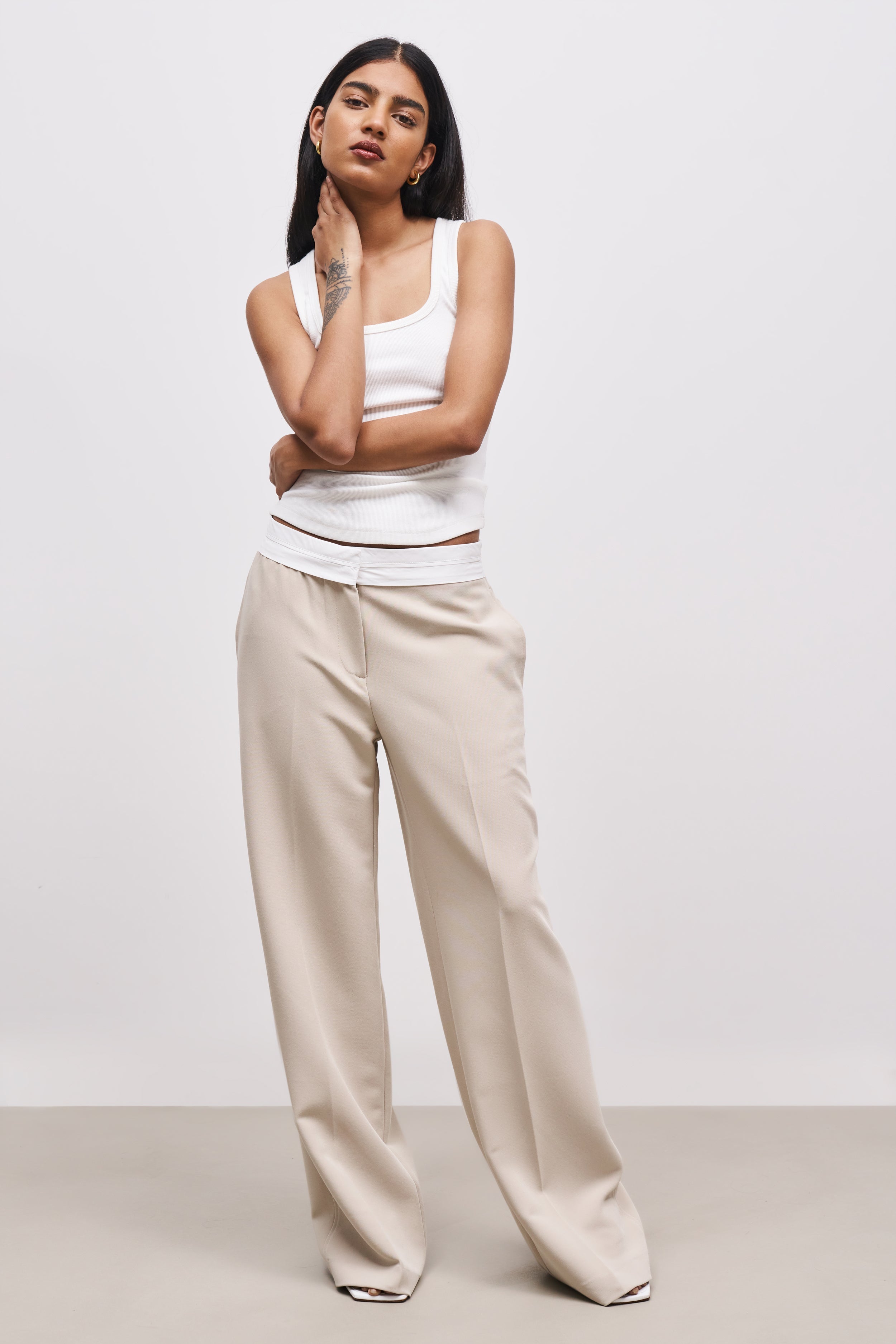 Folded Waistband Trousers - Sand