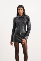 90's Slim Fit Leather Jacket - Black