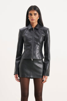 90's Slim Fit Leather Jacket - Black