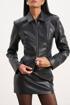90's Slim Fit Leather Jacket - Black