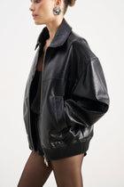 Vintage Leather Bomber Jacket - Black