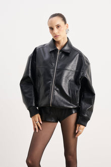 Vintage Leather Bomber Jacket - Black