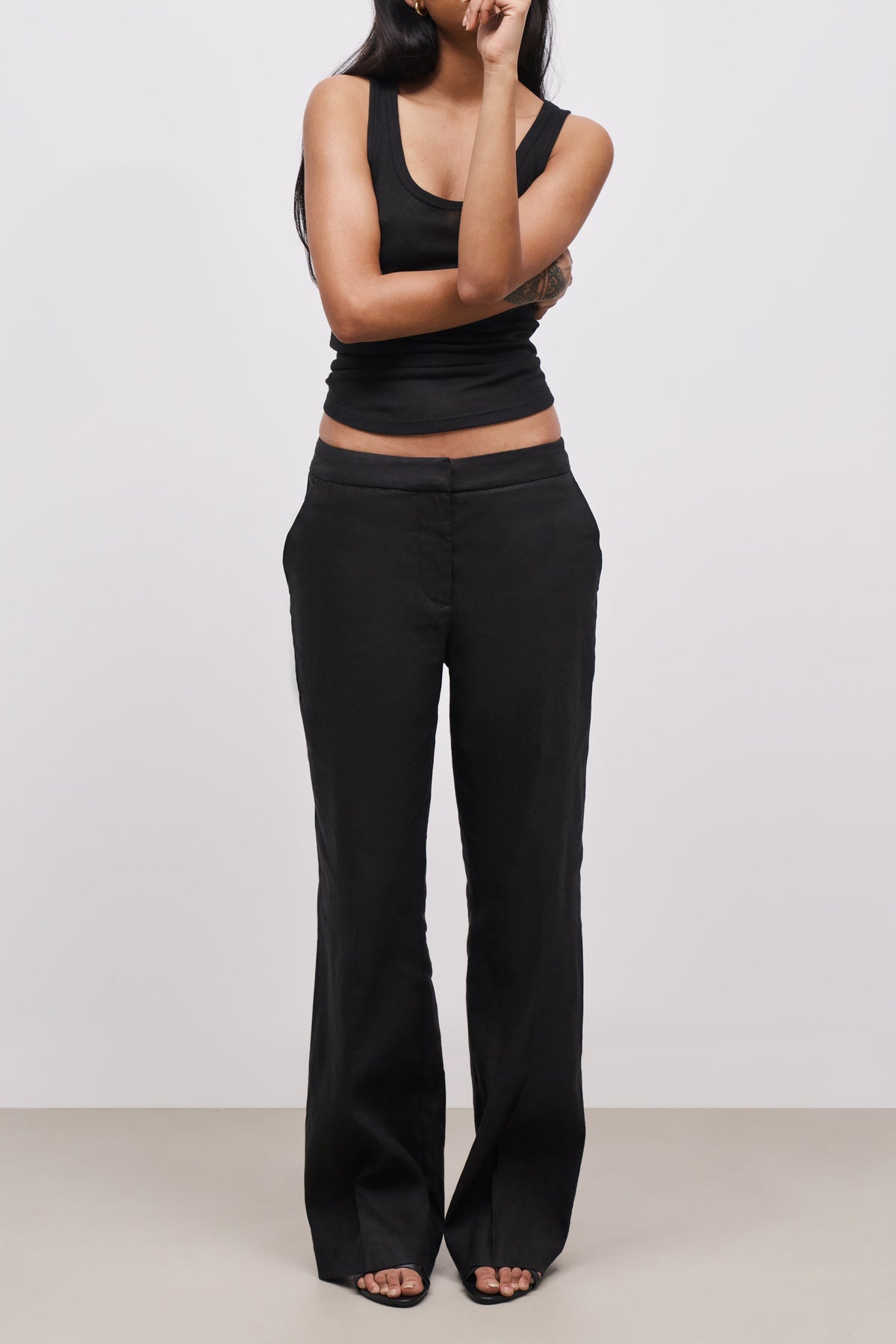 Tailored Linen Trousers - Black