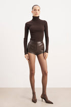 Tailored Leather Micro Shorts - Carob