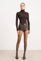 Tailored Leather Micro Shorts - Carob