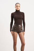 Tailored Leather Micro Shorts - Carob