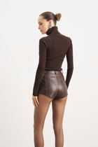 Tailored Leather Micro Shorts - Carob