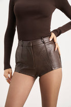 Tailored Leather Micro Shorts - Carob