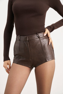 Tailored Leather Micro Shorts - Carob