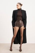 Tailored Leather Micro Shorts - Carob