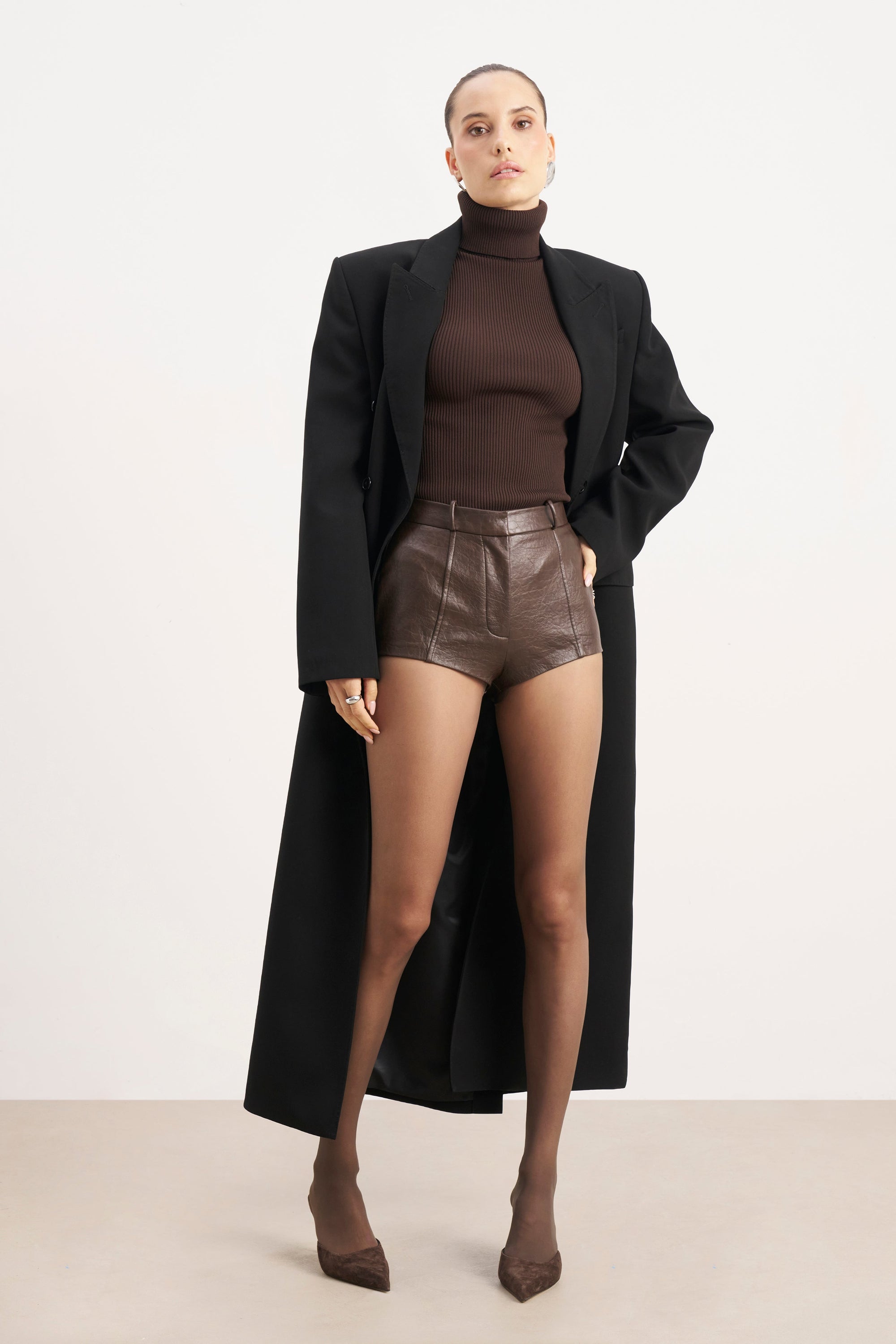 Structured Double Breasted Hourglass Coat - Black