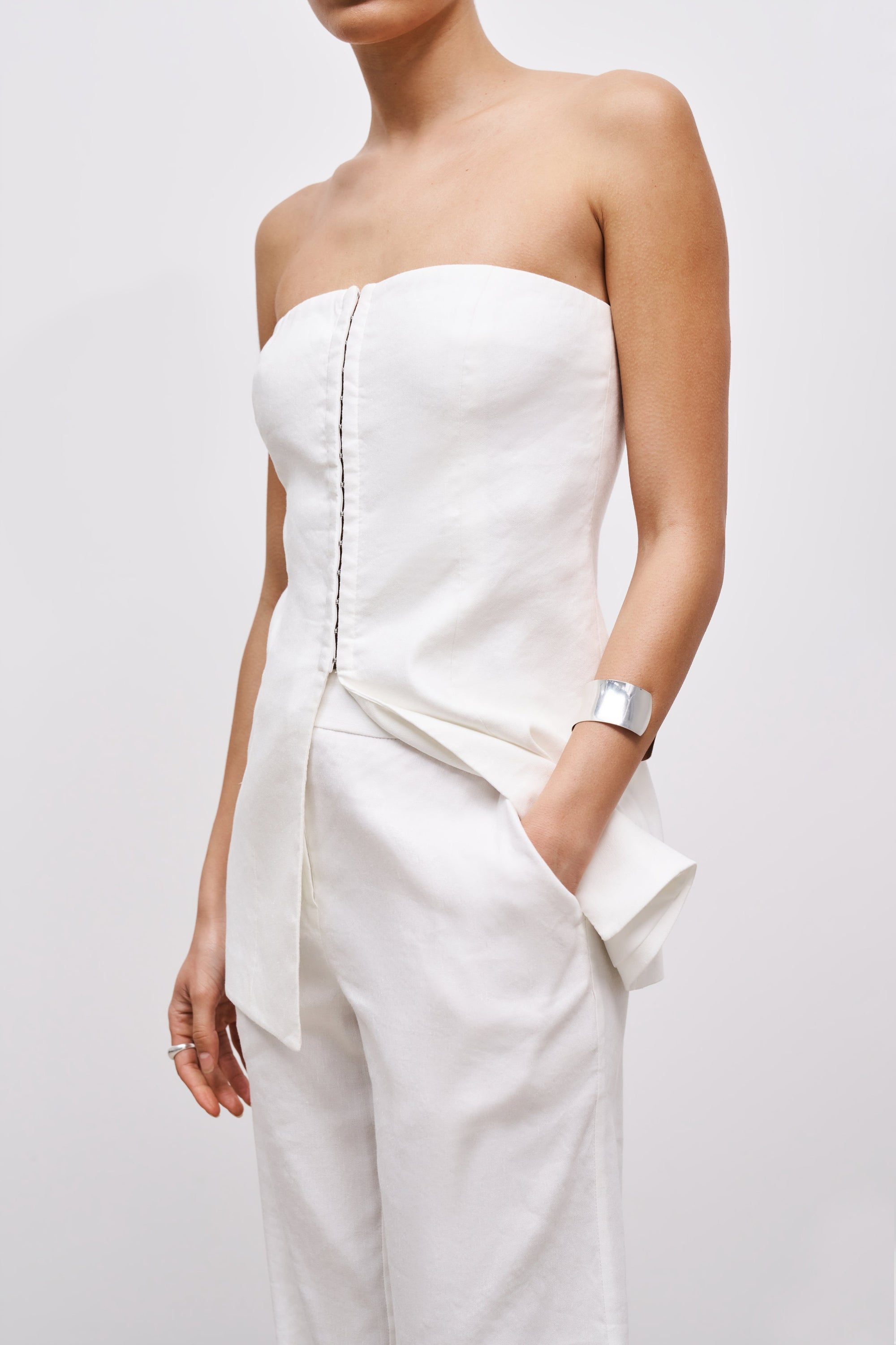 Strapless Linen Bustier - White