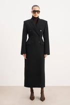 Structured Double Breasted Hourglass Coat - Black
