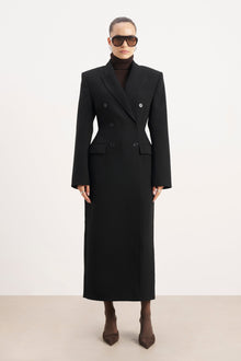 Structured Double Breasted Hourglass Coat - Black